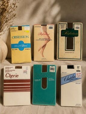 Vintage Pantyhose Lot 6 Sealed Pairs Perfection Chatelaine Cherie Cover Girl Etc